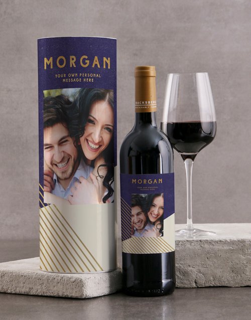 Modern Blue Geo Personalised Wine Tube