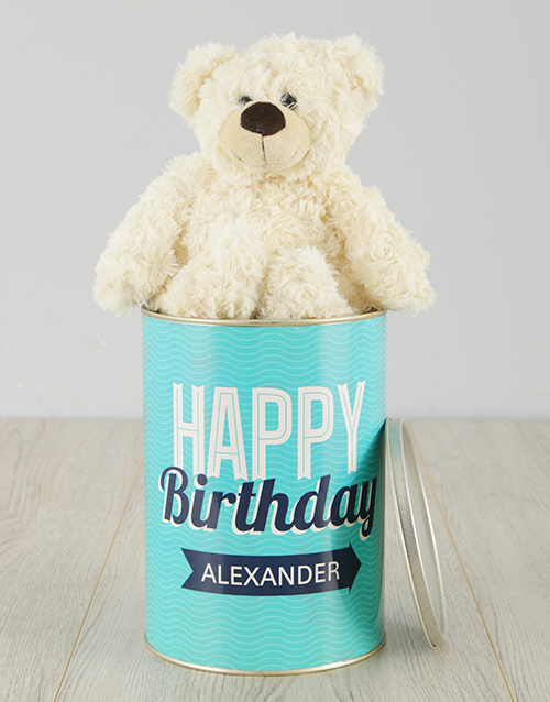 Personalised Birthday Turquoise Teddy Tin