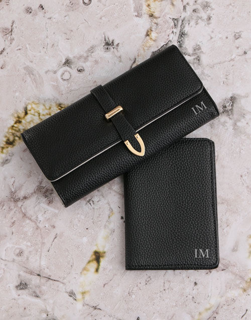 Personalised Black Purse with Passport Holder - Hamperlicious