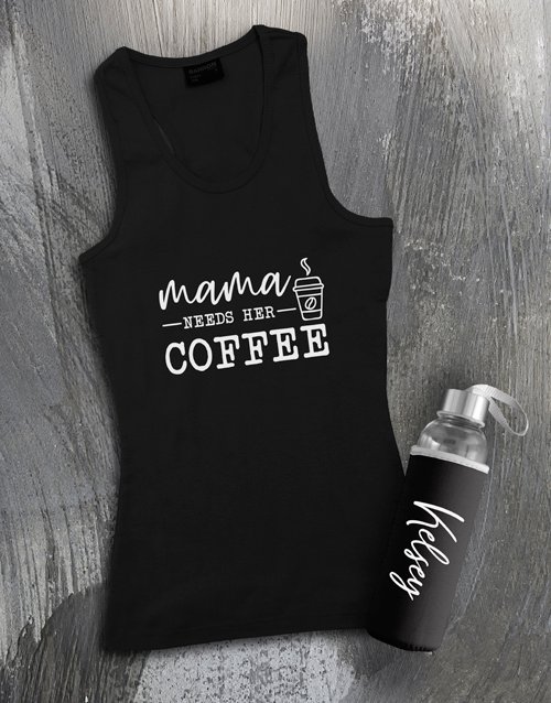 Personalised Mommas Coffee Racerback and Bottle