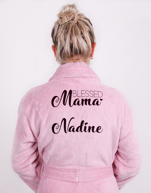 mothers-day Personalised Blessed Mama Pink Fleece Gown