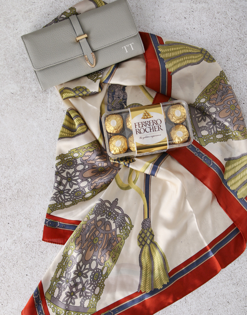 birthday Personalised Grey Purse And Silk Scarf Gift Set