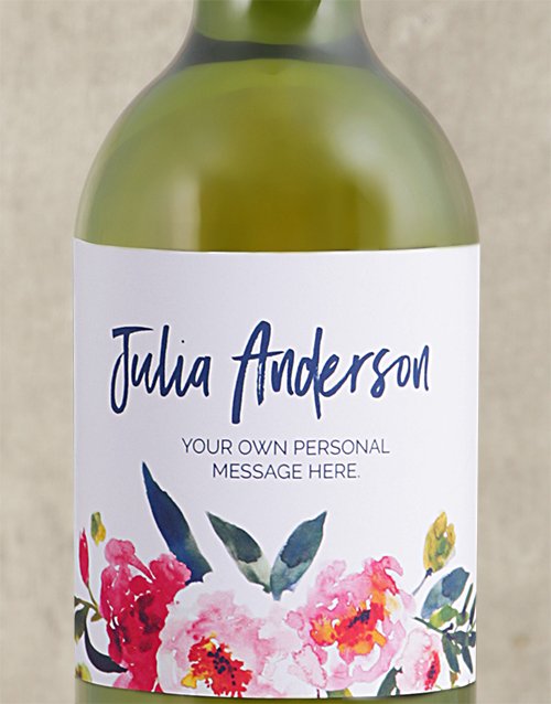 Watercolour Floral White Personalised Wine