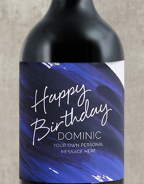 Blue Brushstroke Birthday Personalised Wine