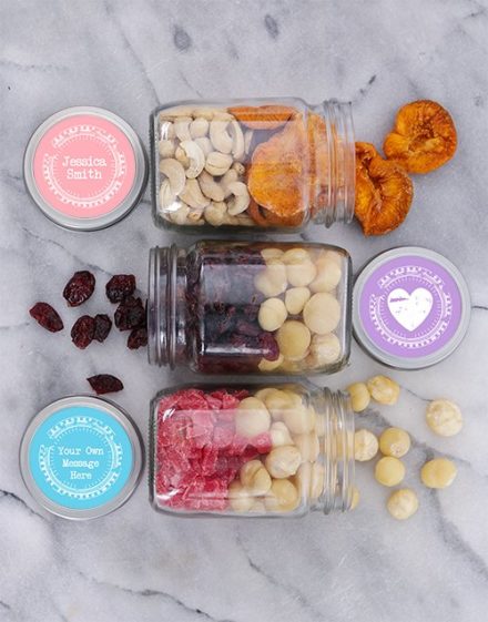 Personalised Happy Heart Fruit n Nut Jar Trio