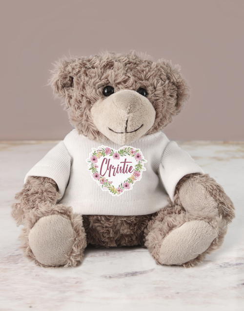 mothers-day Personalised Heart Flower Teddy