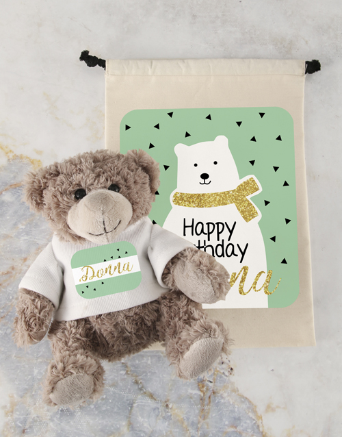 birthday Personalised Birthday Teddy and Drawstring Bag