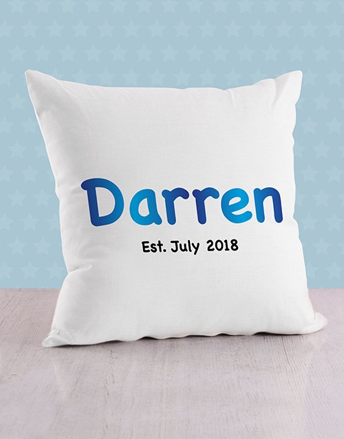 Blue Baby Name and Date Cushion