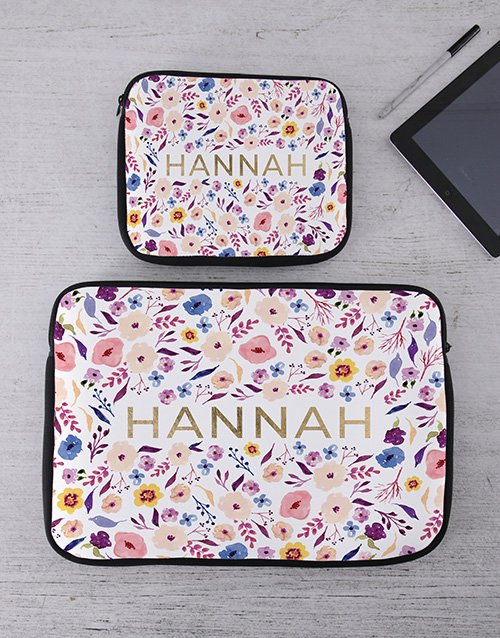 birthday Personalised Floral Tablet or Laptop Sleeve