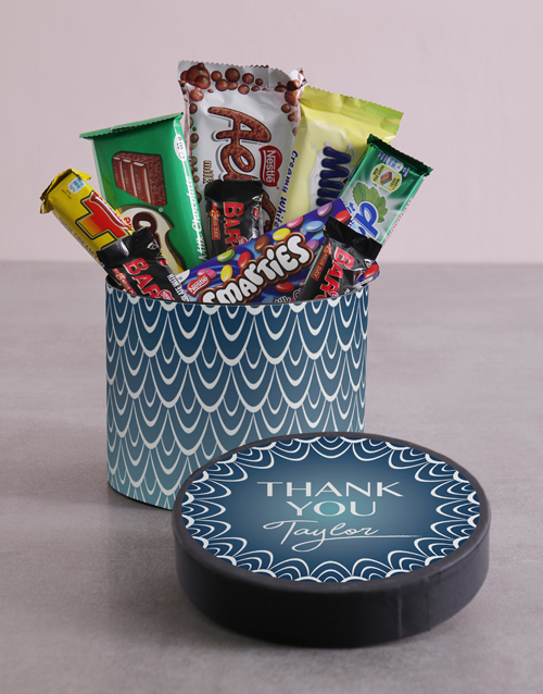Personalised Thank You Blue Pattern Hat Box