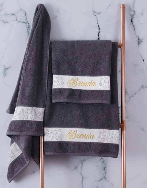 mothers-day Personalised Leaf Foilage Charcoal Towel Set