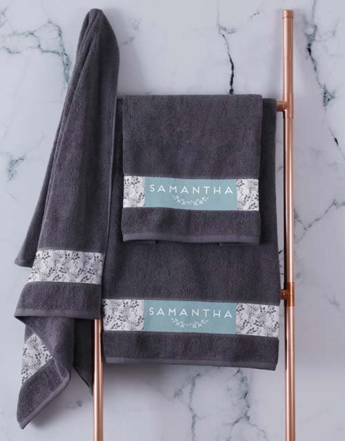 mothers-day Personalised Protea Charcoal Towel Set