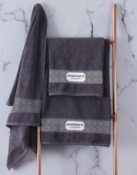 mothers-day Personalised Damask Style Charcoal Towel Set