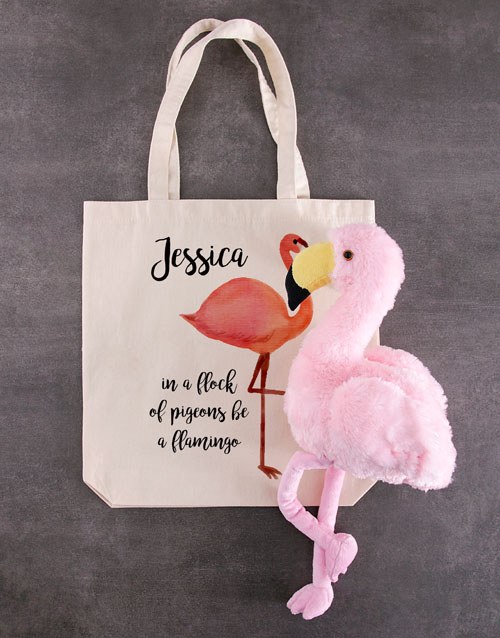 mothers-day Personalised Fluffy Flamingo Tote Bag