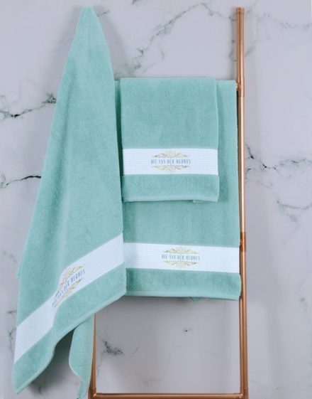 mothers-day Personalised Mnr & Mev Duck Egg Towel Set