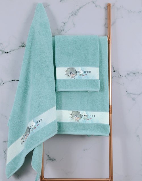 mothers-day Personalised Watercolour Duck Egg Towel Set