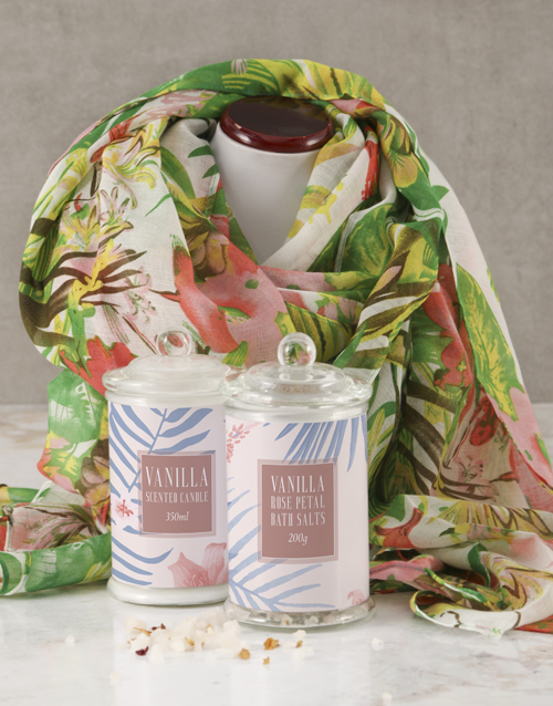 mothers-day Tropical Scarf with Blue Floral Bath Set