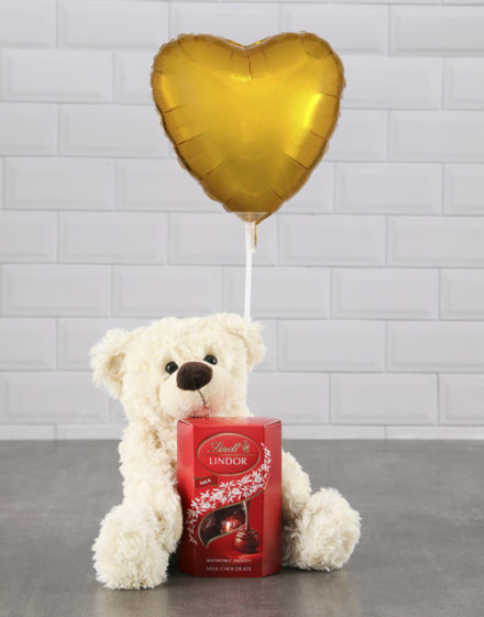 mothers-day Cream Teddy And Gold Balloon Hamper