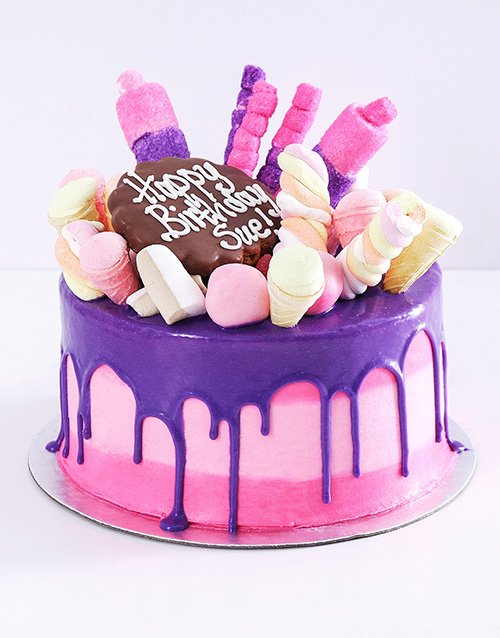 cakes Personalised Pink Popping Drip Cake