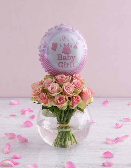 baby Pink Roses and Baby Girl Balloon