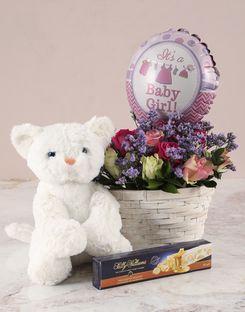 baby Mixed Roses Baby Girl Basket