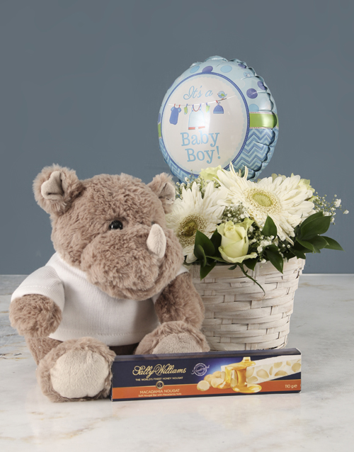 baby Mixed Flowers Baby Boy Basket