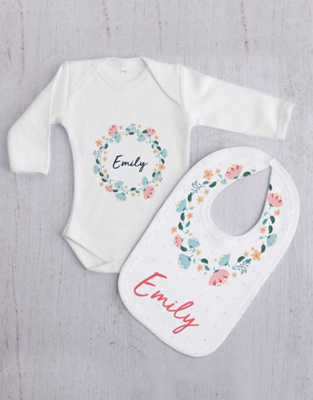 baby Personalised Floral Wreath Baby Gift Set