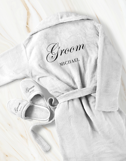 fathers-day Personalised Cursive Groom Gown and Slipper Set