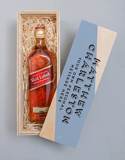 fathers-day Personalised Johnnie Walker Red Wooden Crate