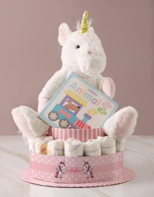 baby Personalised Baby Girl Unicorn Nappy Cake