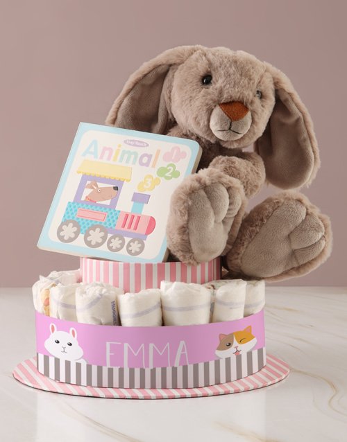 baby Personalised Baby Girl Animal Book Nappy Cake