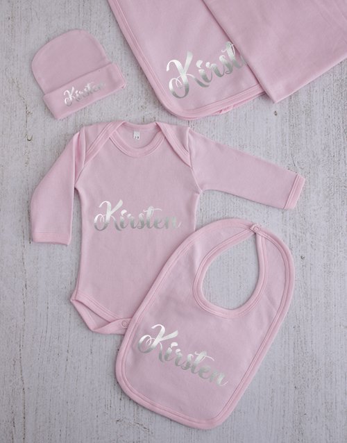 baby Personalised Silver Name Clothing Gift Set