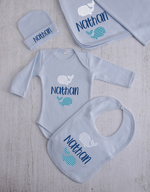 baby Personalised Whale Clothing Gift Set