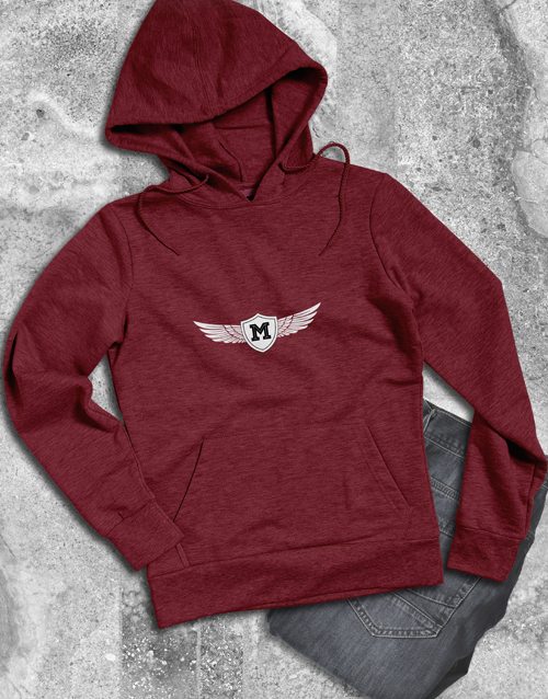 fathers-day Personalised Winged Initial Red Hoodie
