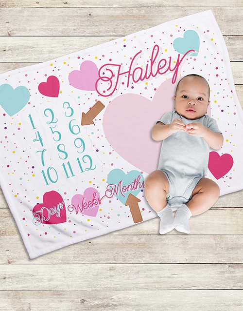 baby Personalised Hearts Milestone Blanket