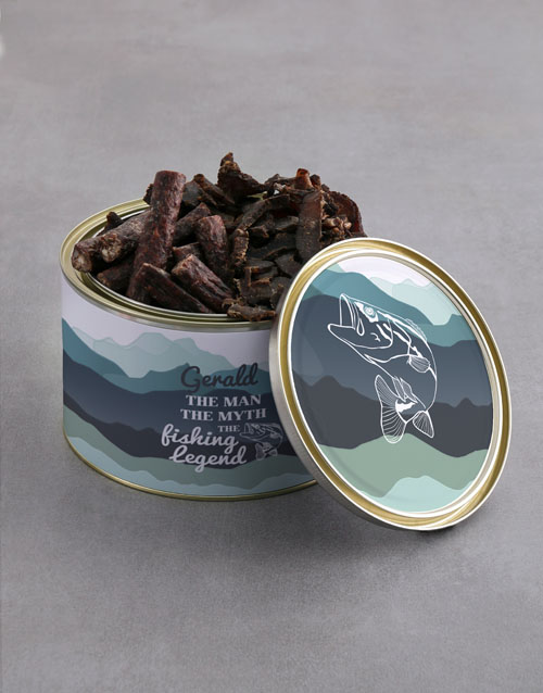 fathers-day Personalised Fishing Biltong Tin With Chocs