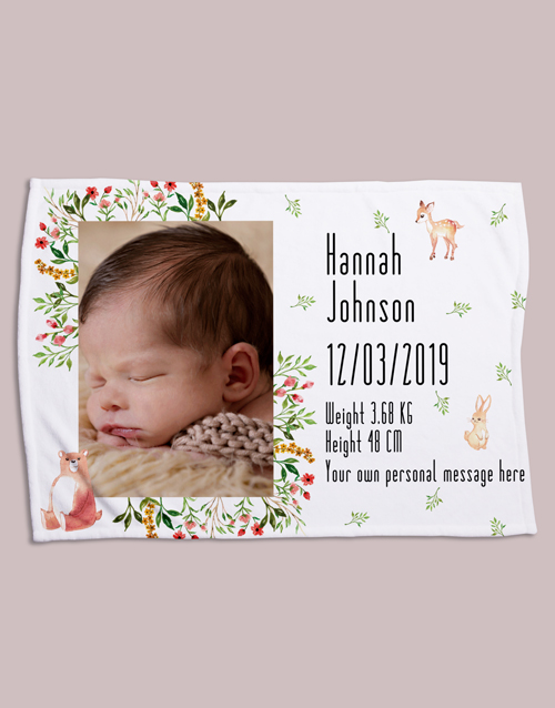 baby Personalised Forest Friends Birth Fleece Blanket