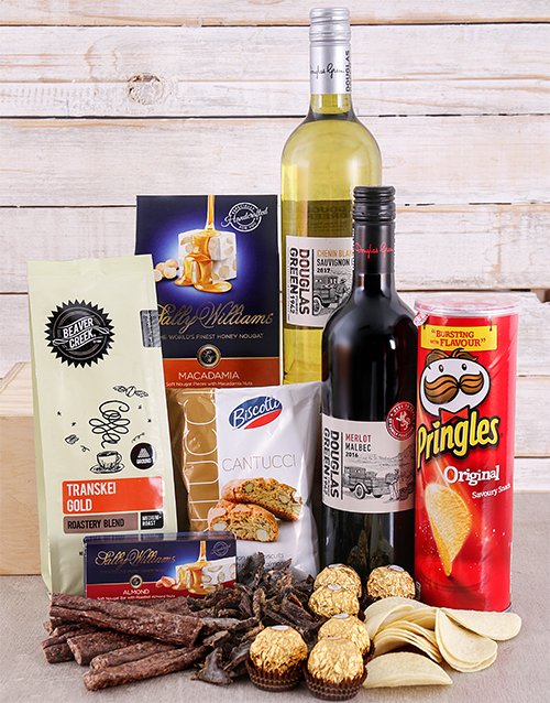 fathers-day Gift Box of Wine Biltong and Chocolates