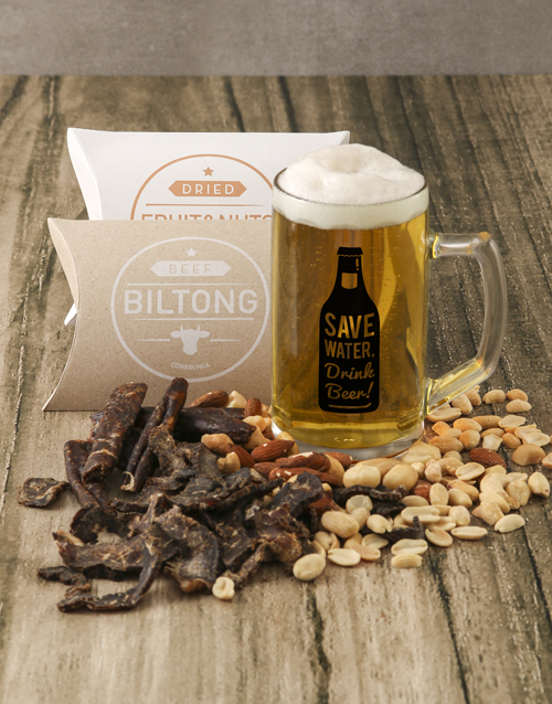 fathers-day Save Water Drink Beer Biltong Nuts and Beer Glass