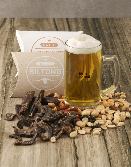 fathers-day Life is Brewtiful Biltong Nuts and Beer Glass Gift