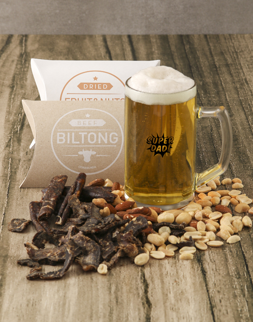 fathers-day Super Dad Biltong Nuts and Beer Glass Gift