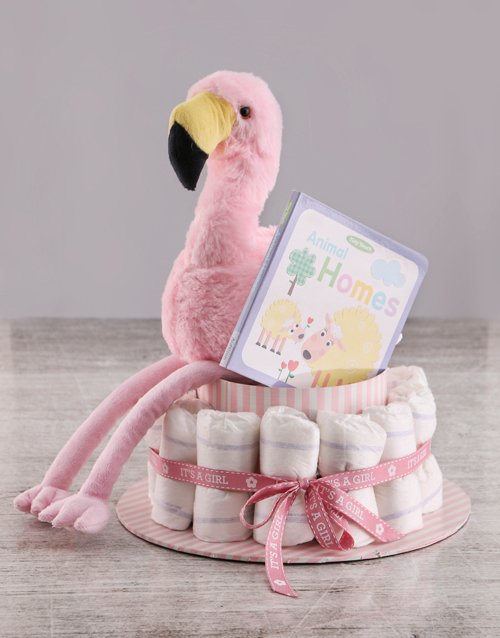 baby Story Time Flamingo Nappy Cake