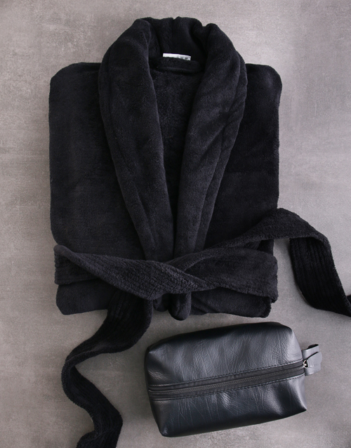 fathers-day Black Fleece Gown And Wash Bag Gift Set
