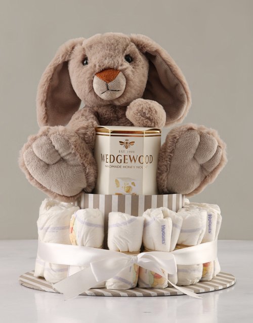 baby Yummy Bunny Grey Nappy Cake