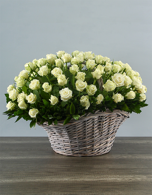 roses 100 White Roses in a Basket