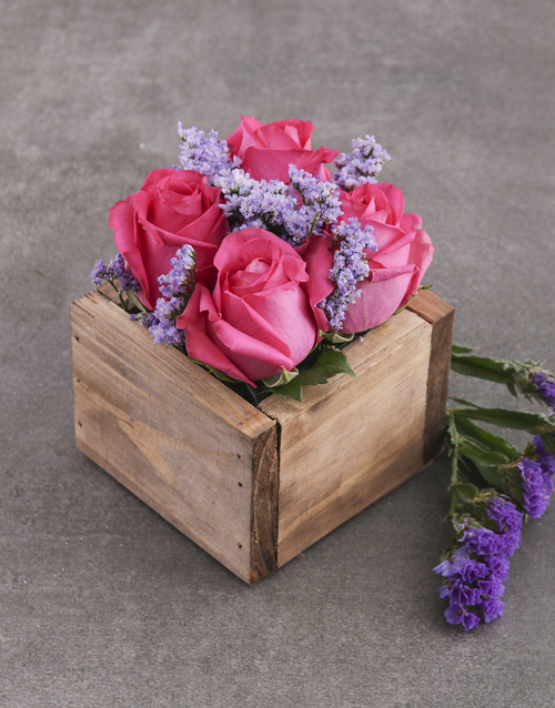 roses Cerise Roses in Wooden Box
