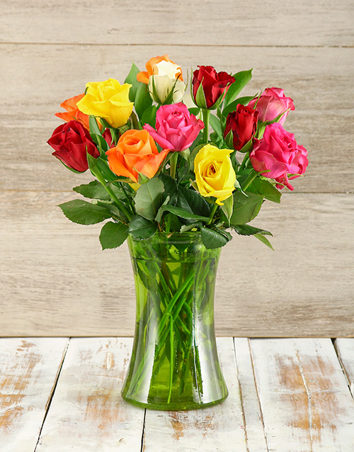 roses Rose Medley in Glass Vase