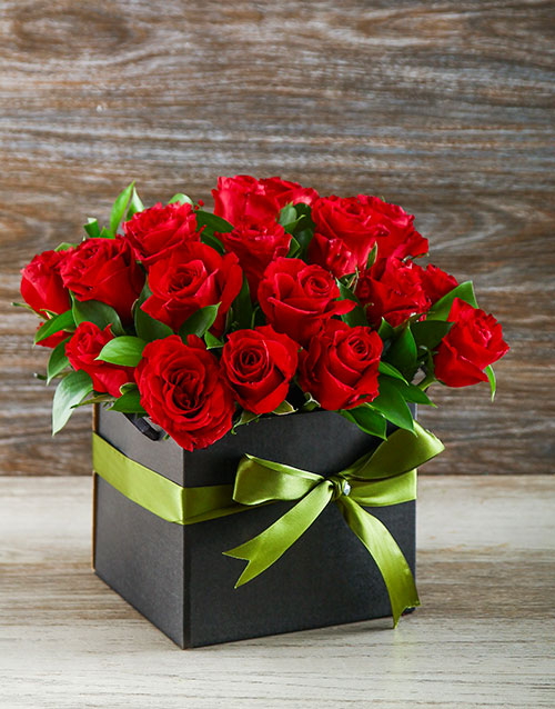 roses Red Roses in a Black Gift Box