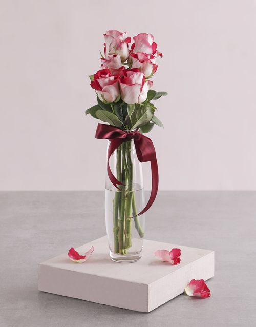 roses Variegated Roses in Tall Bullet Vase