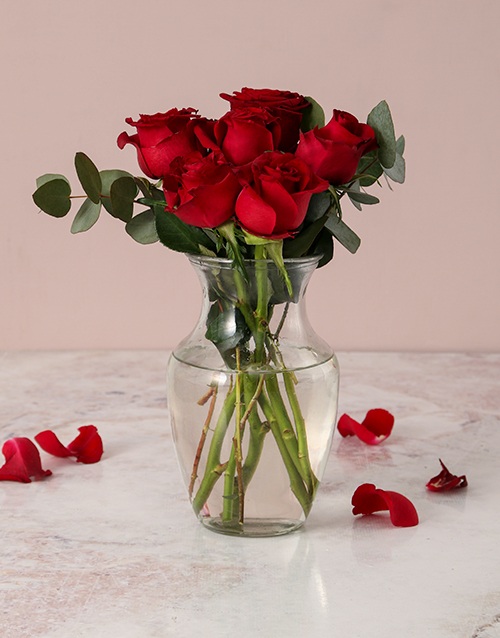 roses Red Roses in Carafe Vase